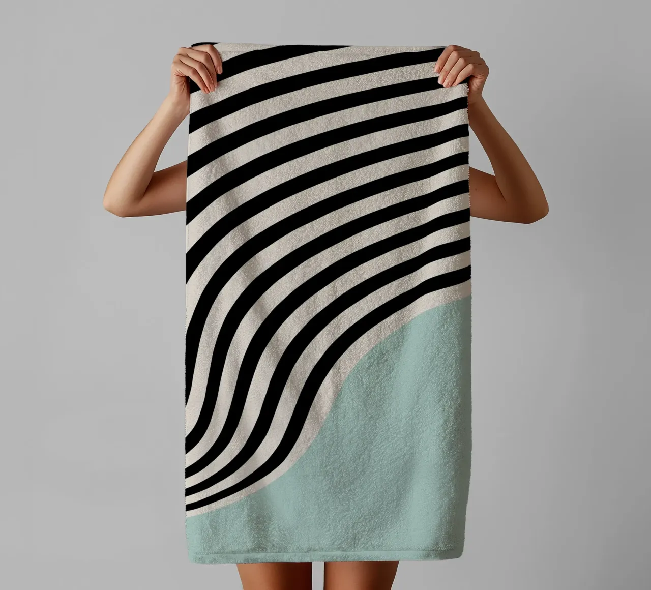 Peinture murale abstraite vagues rayures bleu sarcelle serviette de bain de NorwesClub