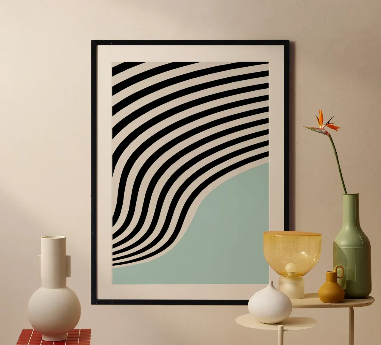 Abstract Waves Stripes Teal Blue Wall Art Print hahnemühle by NorwesClub