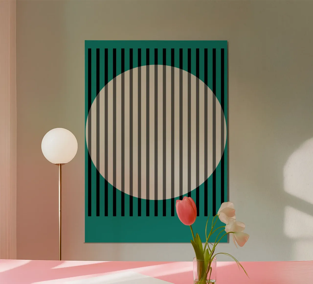 Hamjam Green Abstract Oval Stripes Wall Art Print (Impression murale abstraite à rayures ovales) poster de NorwesClub