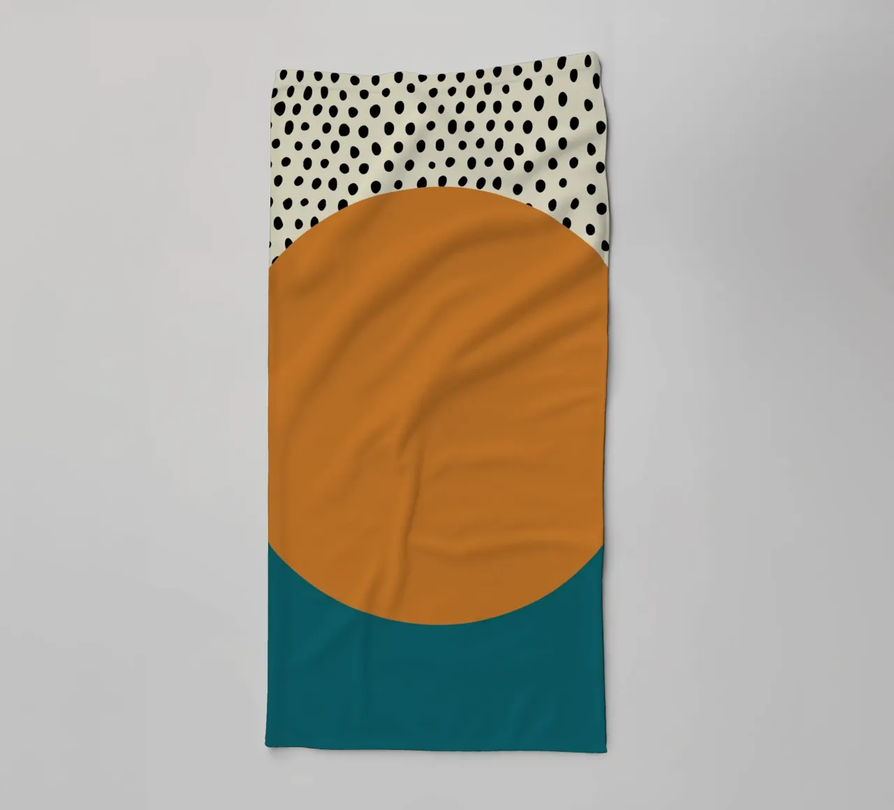 Minimalist Sunrise Abstract Oval Dots Teal Orange Print towel by NorwesClub