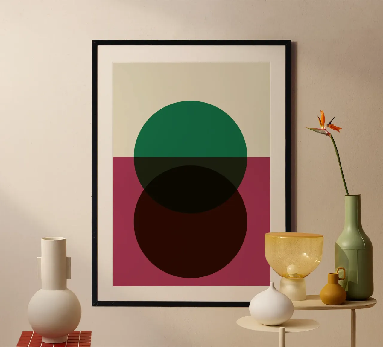 HAMJAM Abstracte Cirkels Groen Bourgondië Muurprint hahnemühle van NorwesClub