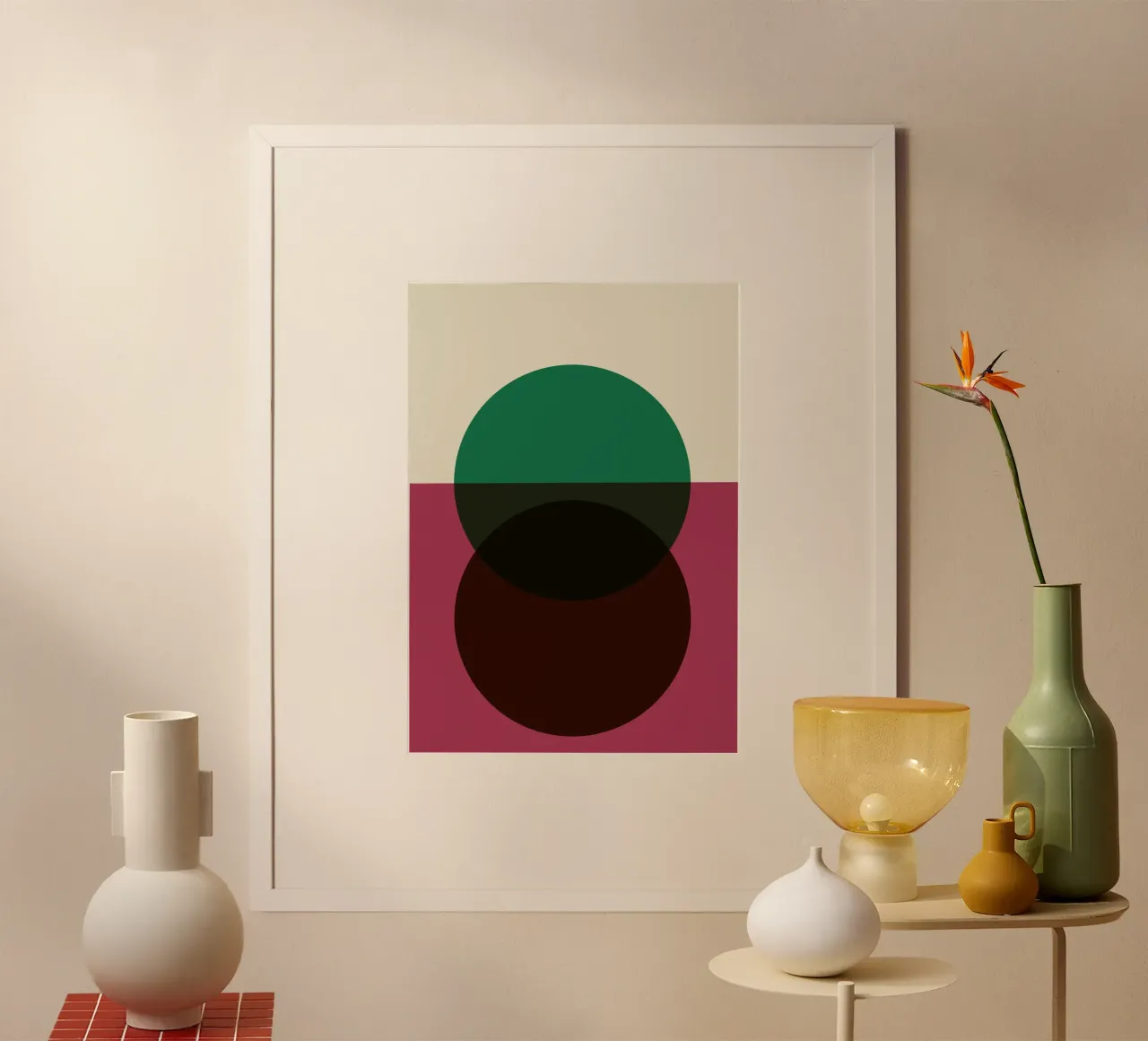 HAMJAM Abstracte Cirkels Groen Bourgondië Muurprint hahnemühle van NorwesClub