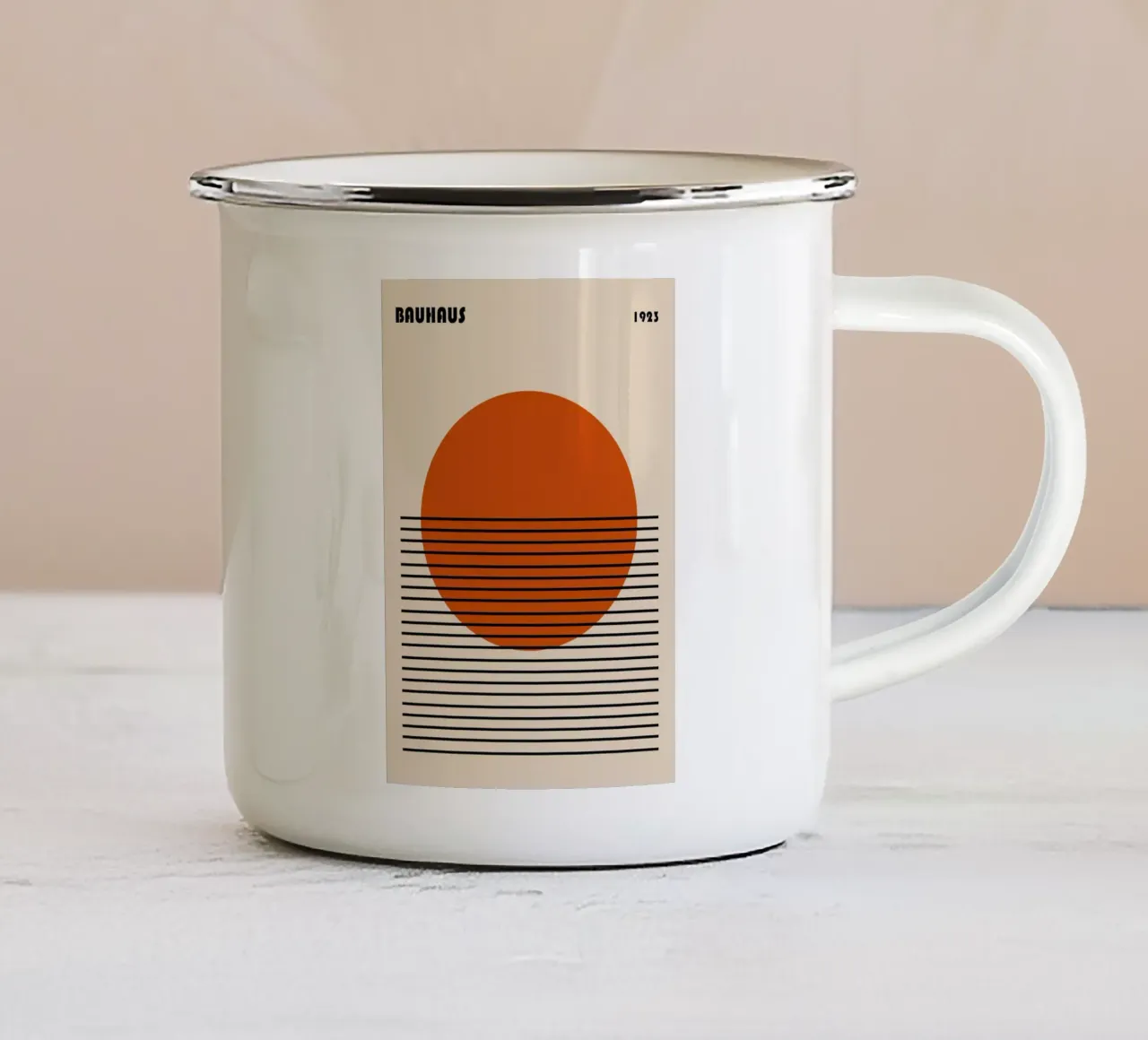 Poster grafico Bauhaus 1923 Cerchio arancione tazza in smalto da NorwesClub