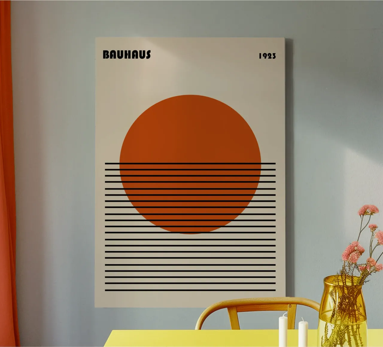 Bauhaus 1923 Grafik Poster Orange Kreis Leinwand mit Schattenfugenrahmen von NorwesClub