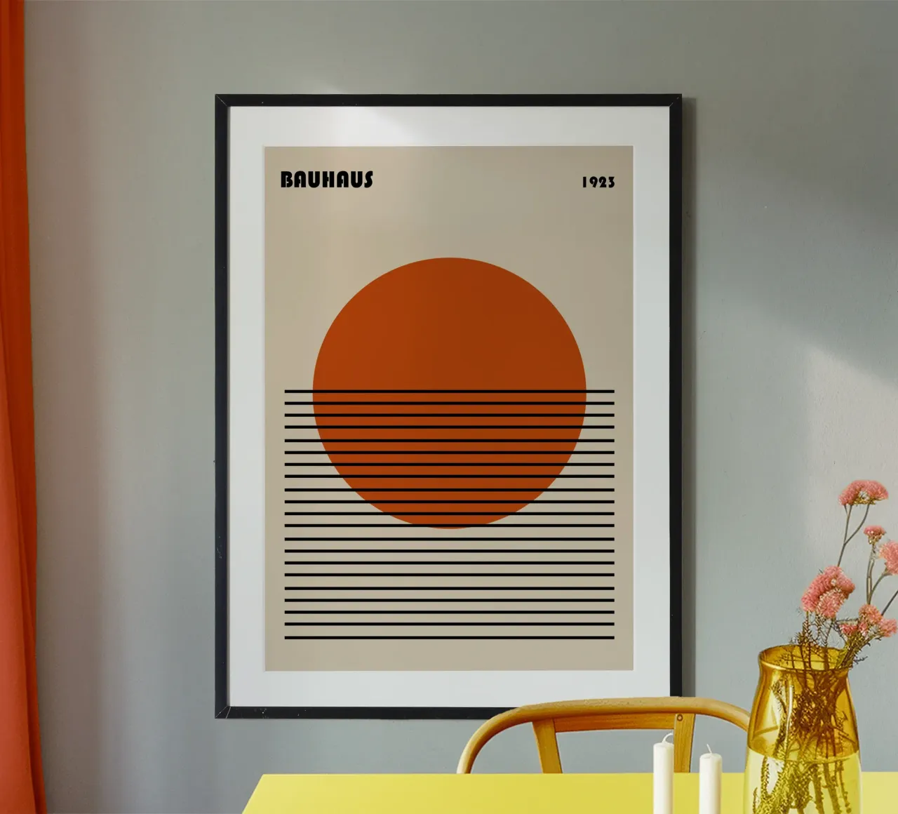 Poster grafico Bauhaus 1923 Cerchio arancione poster con telaio in alluminio da NorwesClub
