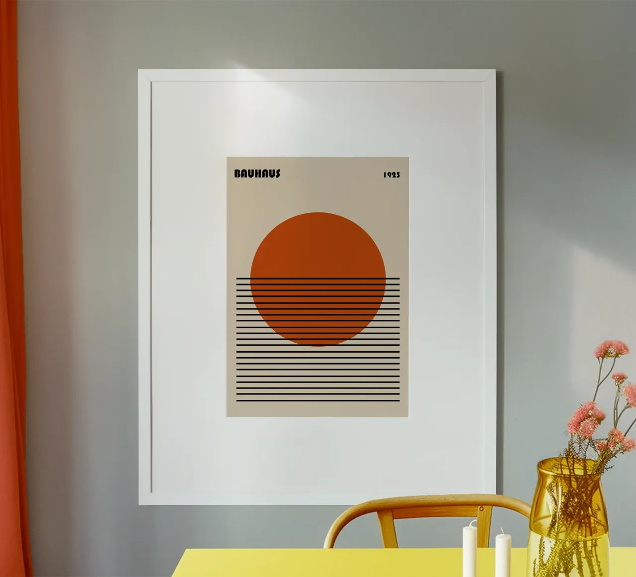 Poster grafico Bauhaus 1923 Cerchio arancione poster con telaio in alluminio da NorwesClub