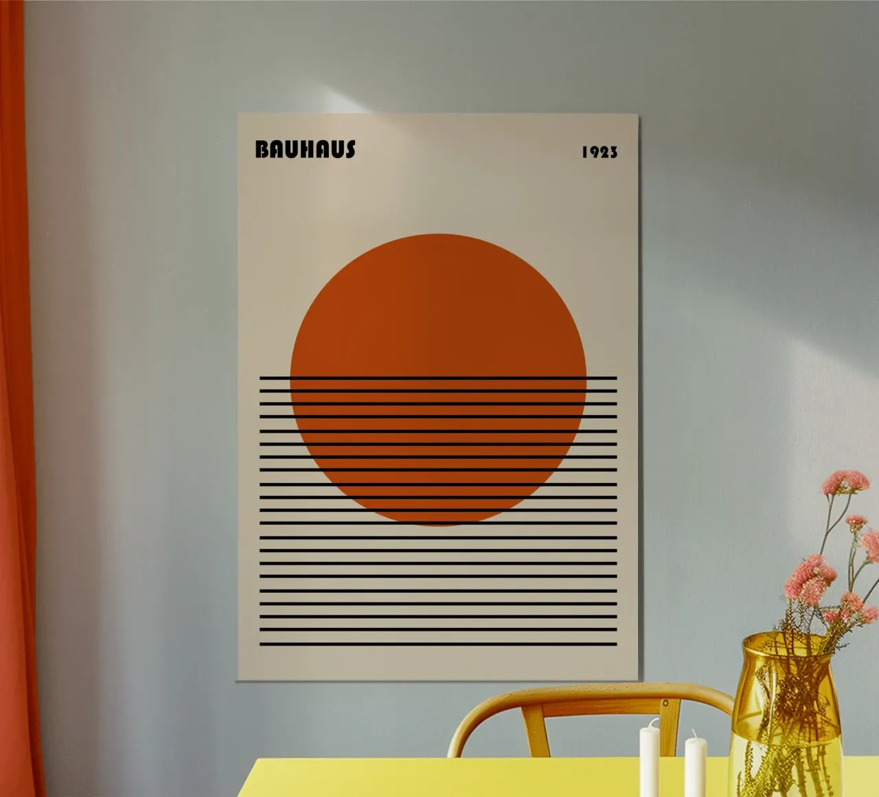 Poster grafico Bauhaus 1923 Cerchio arancione poster con telaio in alluminio da NorwesClub