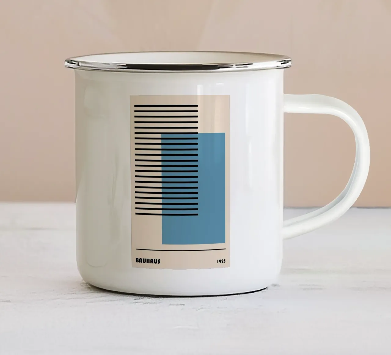 Poster Bauhaus 1923 Strisce geometriche blu tazza in smalto da NorwesClub