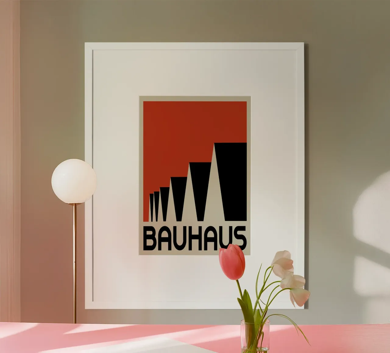 Bauhaus Architektur Geometrische Dreiecke Rot Drucken Poster von NorwesClub