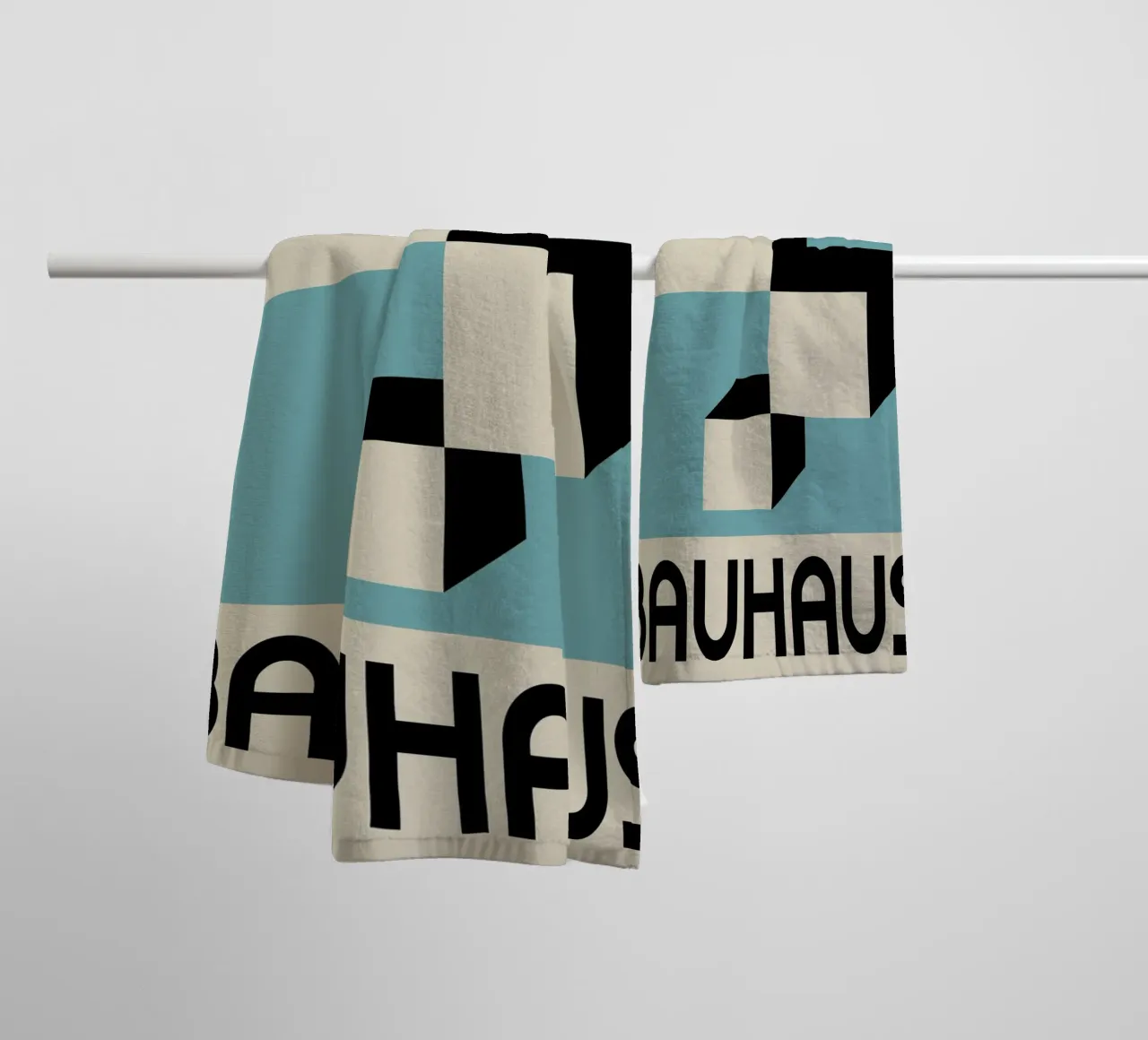 Bauhaus Forme geometriche 3D Stampa blu verde acqua asciugamano da bagno da NorwesClub
