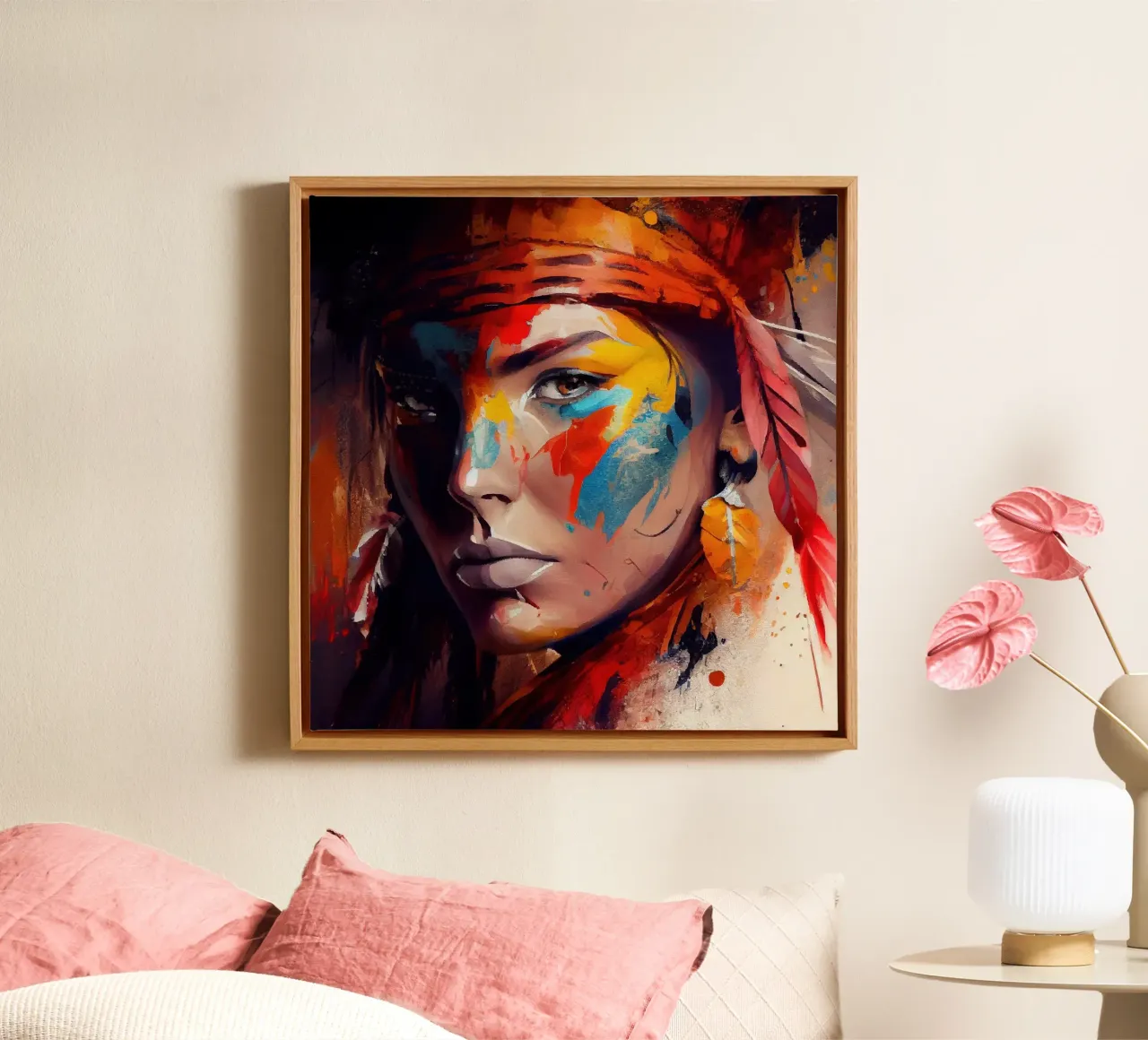 Krachtige Amerikaanse inheemse vrouw canvas met Baklijst van Chromatic Fusion Studio
