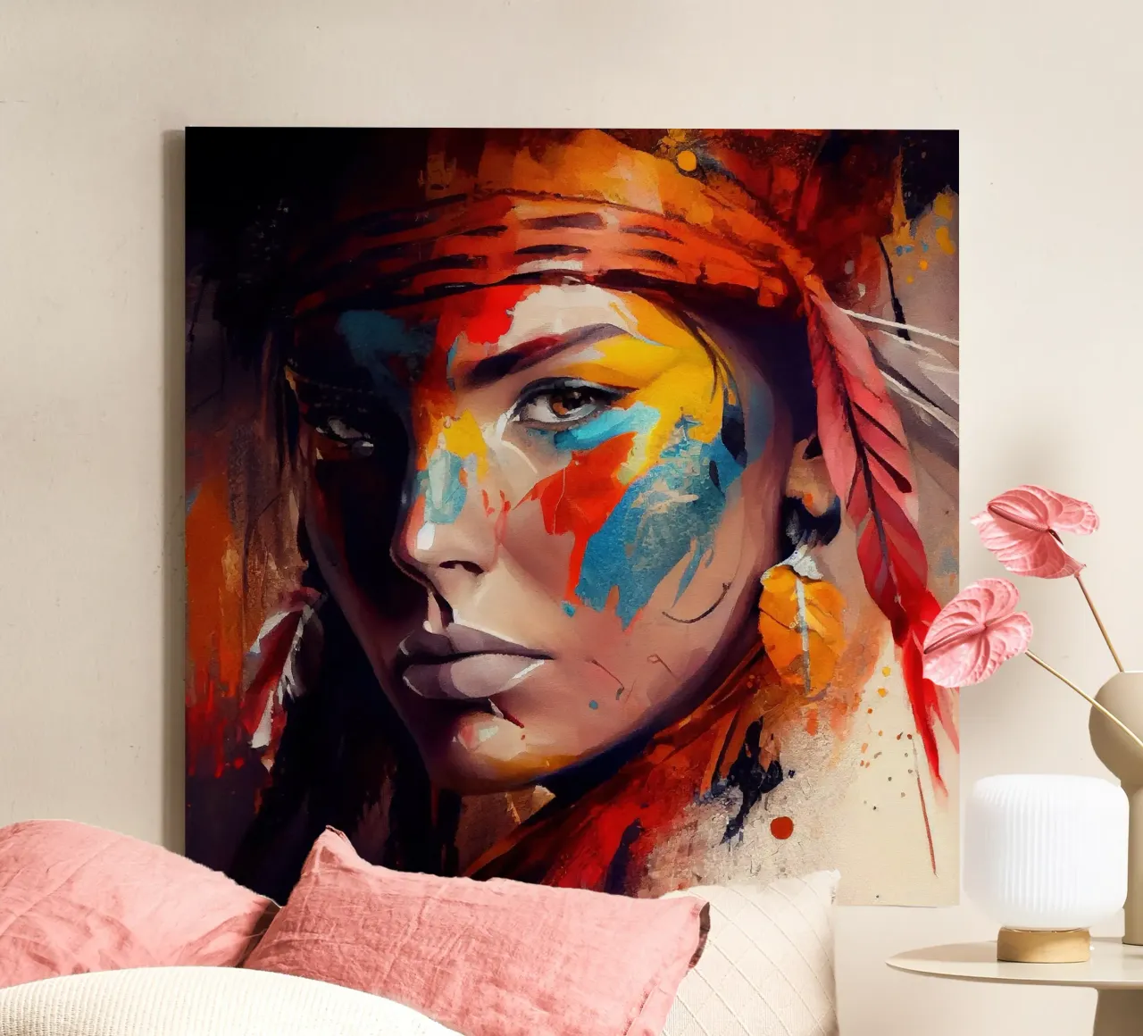 Krachtige Amerikaanse inheemse vrouw canvas met Baklijst van Chromatic Fusion Studio