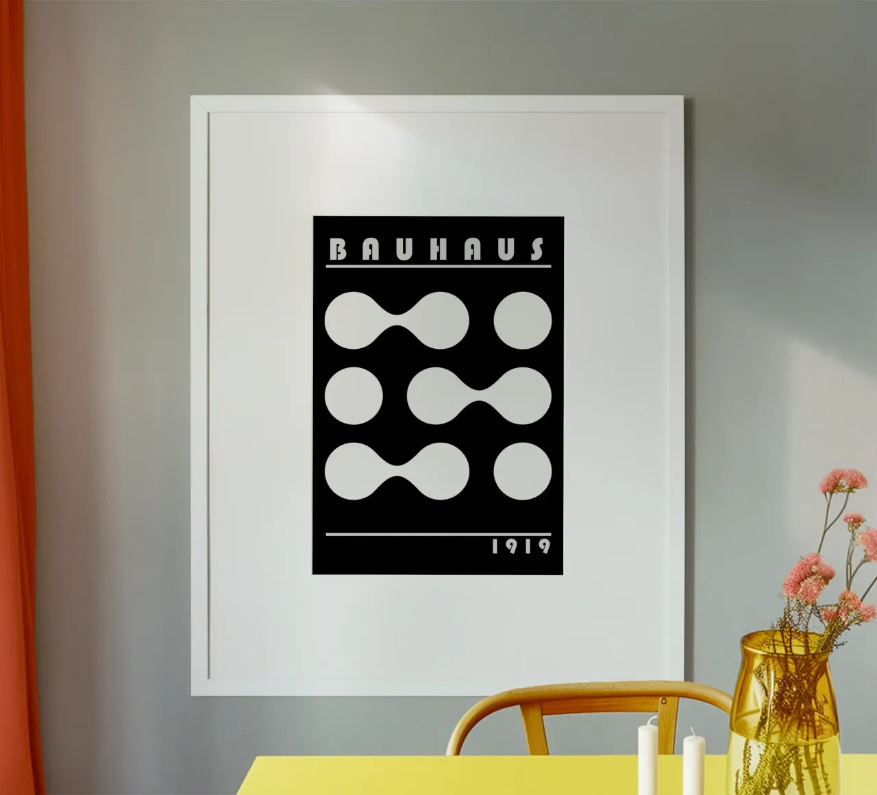 Bauhaus 1919 Forme geometriche Bianco Nero Stampa poster con telaio in legno da NorwesClub