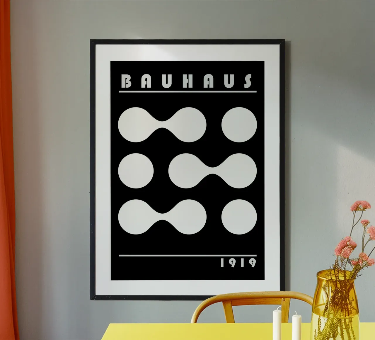 Bauhaus 1919 Forme geometriche Bianco Nero Stampa poster con telaio in legno da NorwesClub