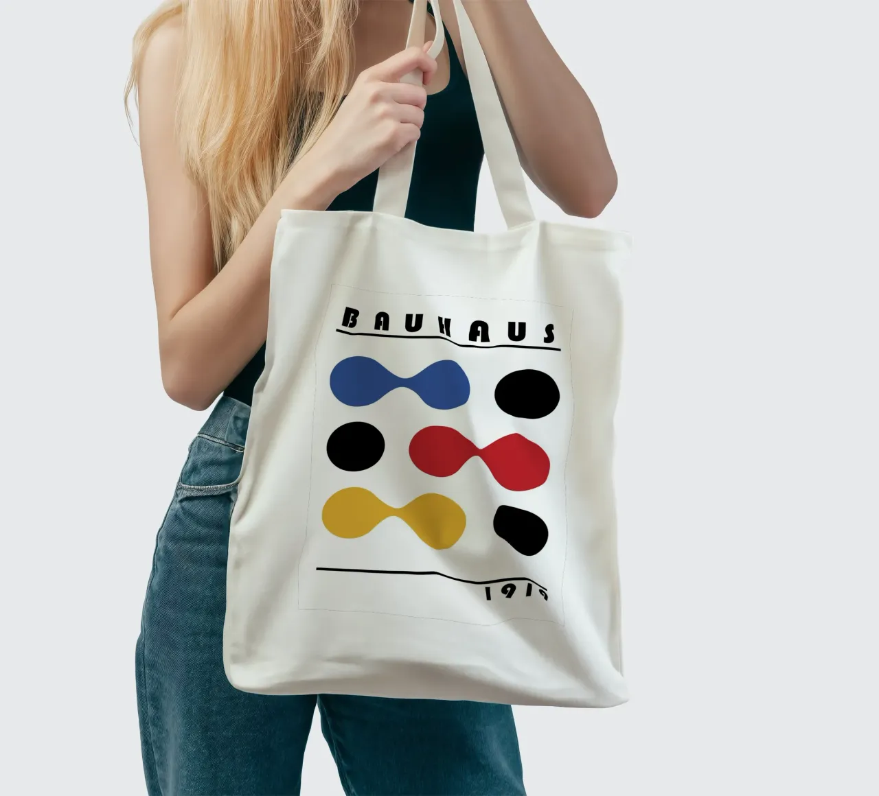 Bauhaus 1919 Forme geometriche Stampa a colori borsa in juta da NorwesClub