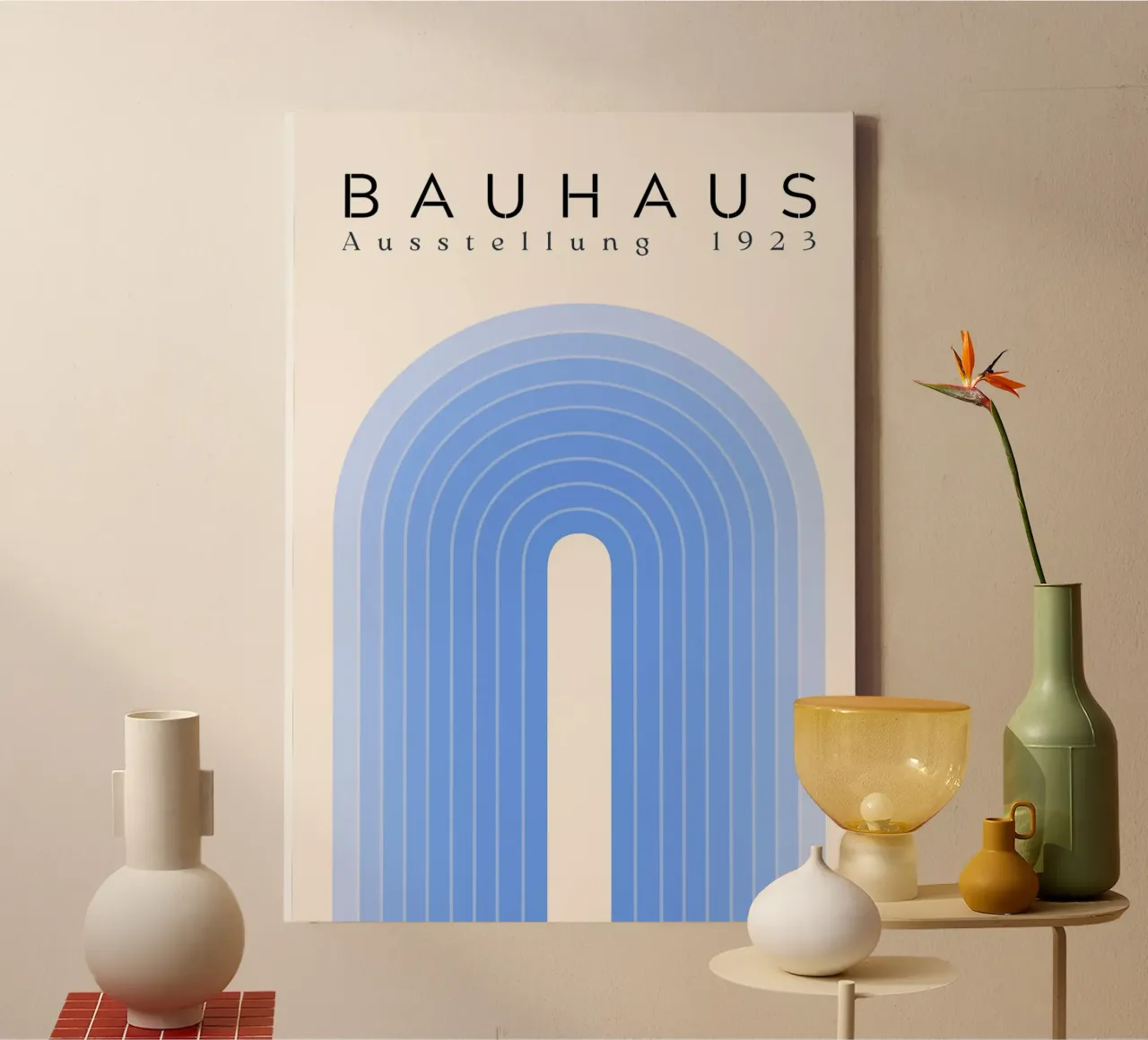 Bauhaus 1923 Tentoonstelling Blauwe Boog Kleurverloop Print canvas met Baklijst van NorwesClub