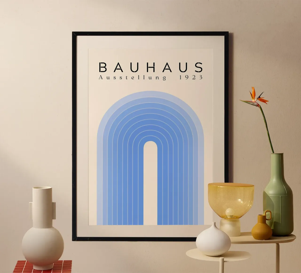 Bauhaus 1923 Tentoonstelling Blauwe Boog Kleurverloop Print poster met aluminium frame van NorwesClub