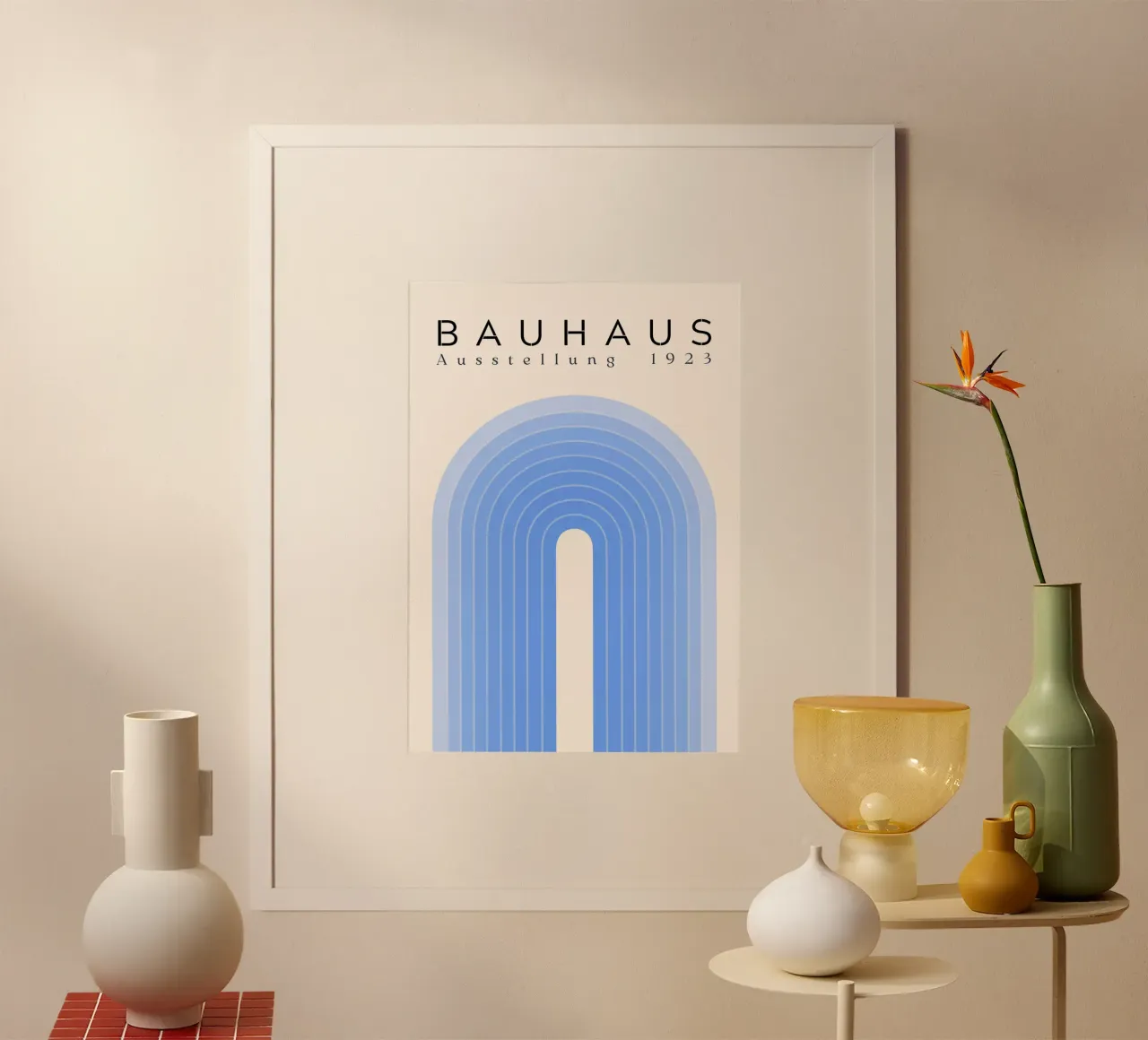 Bauhaus 1923 Tentoonstelling Blauwe Boog Kleurverloop Print poster met aluminium frame van NorwesClub