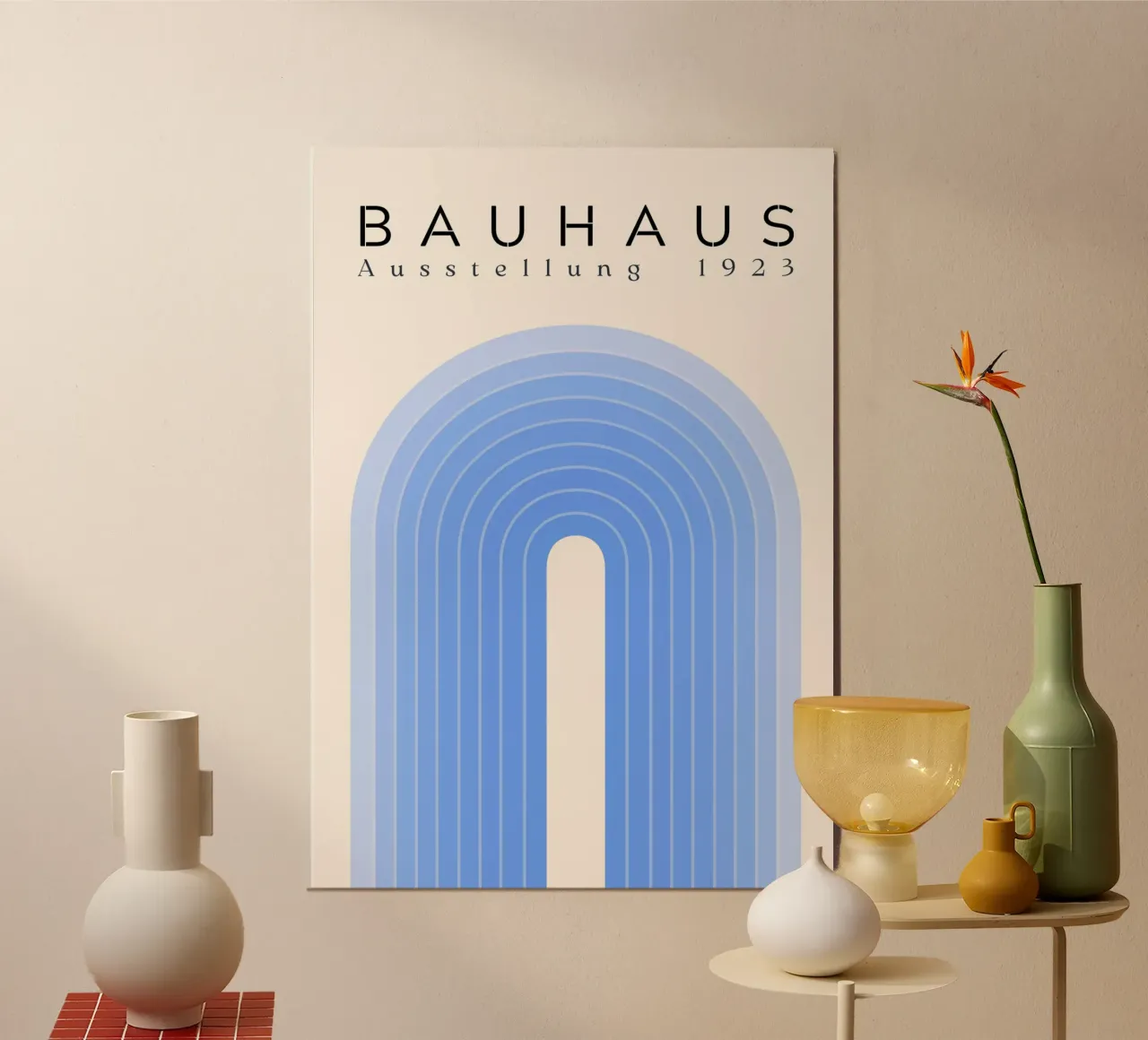 Bauhaus 1923 Tentoonstelling Blauwe Boog Kleurverloop Print poster met aluminium frame van NorwesClub
