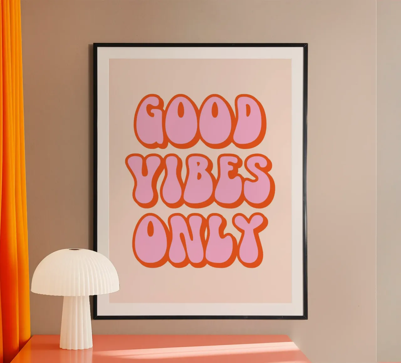 Good Vibes Only (tonalité pêche) poster avec cadre en aluminium de Paigaam Studio
