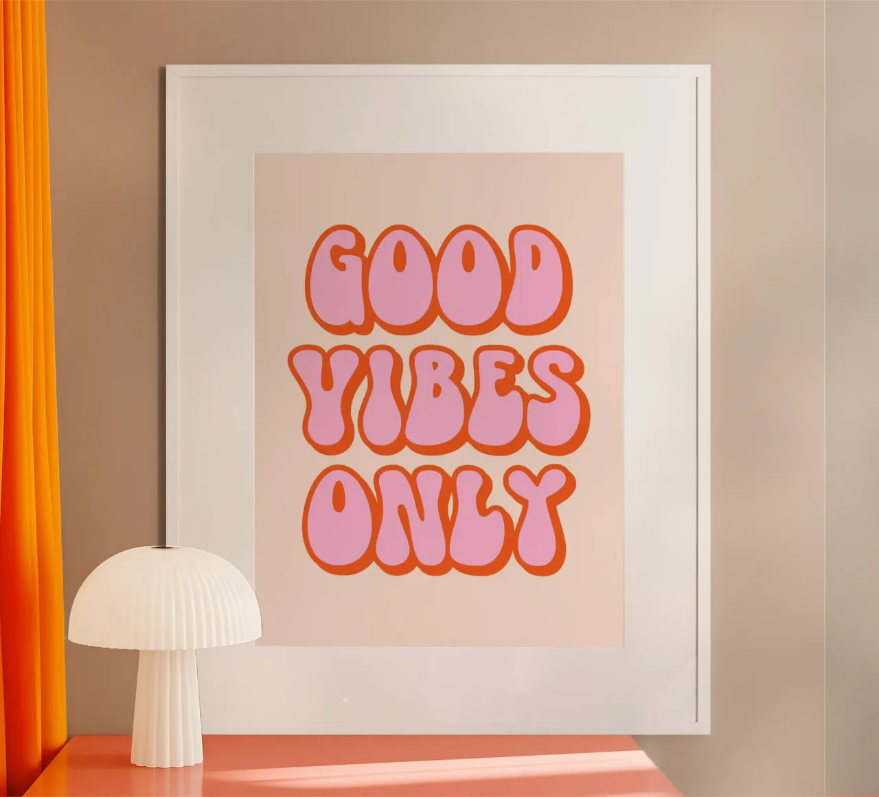 Good Vibes Only (tonalité pêche) poster avec cadre en aluminium de Paigaam Studio