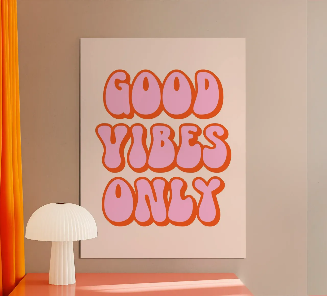 Good Vibes Only (tonalité pêche) poster avec cadre en aluminium de Paigaam Studio