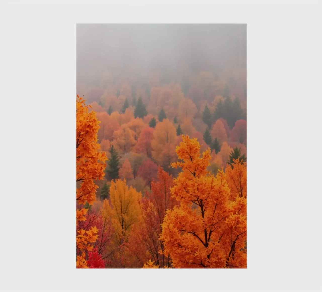 Herbstlaub als atemberaubende Kulisse in einem nebligen Wald Notizbuch von DesignDoodle