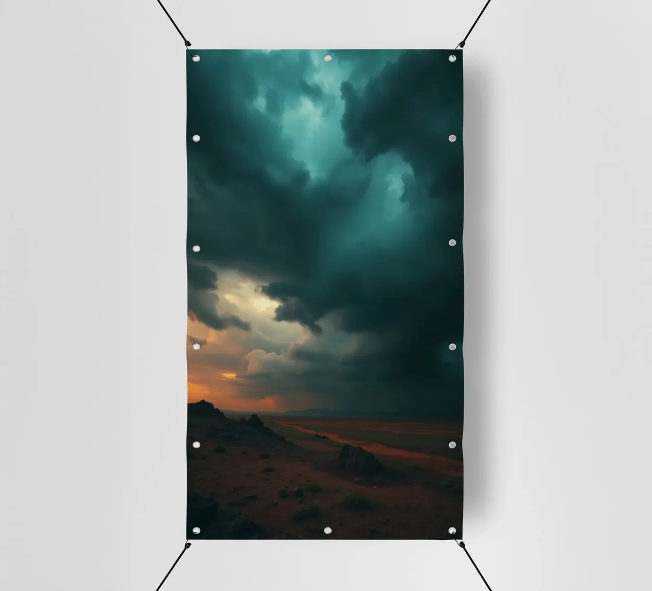 Dramatischer Himmel über einer ruhigen Landschaft bei Sonnenuntergang reflektieren PVC Plane von DesignDoodle