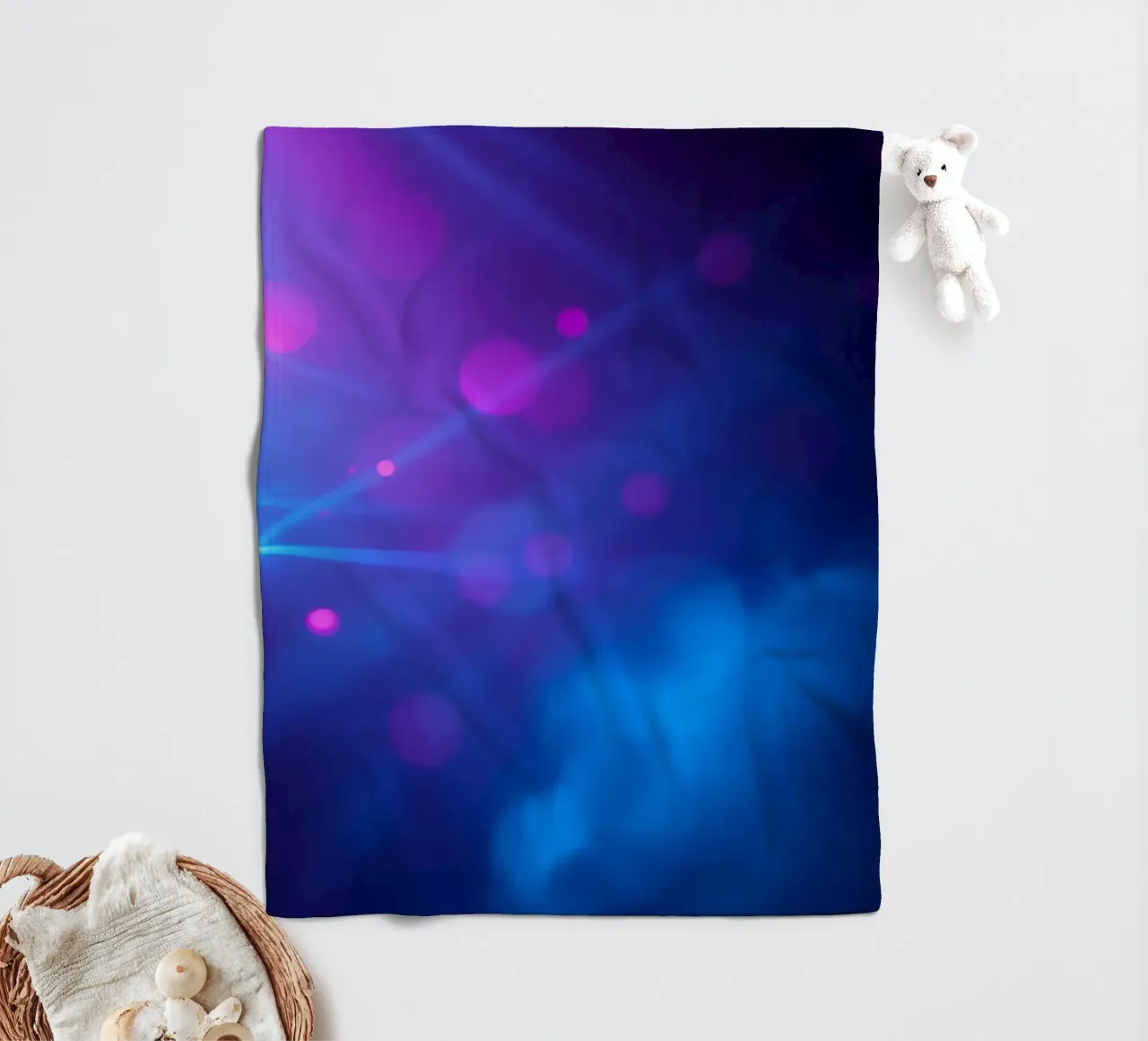 abstract design with blue and pink light rays fleece blanket by DesignDoodle