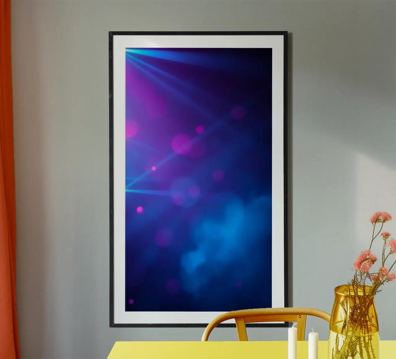 abstract design with blue and pink light rays hahnemühle by DesignDoodle