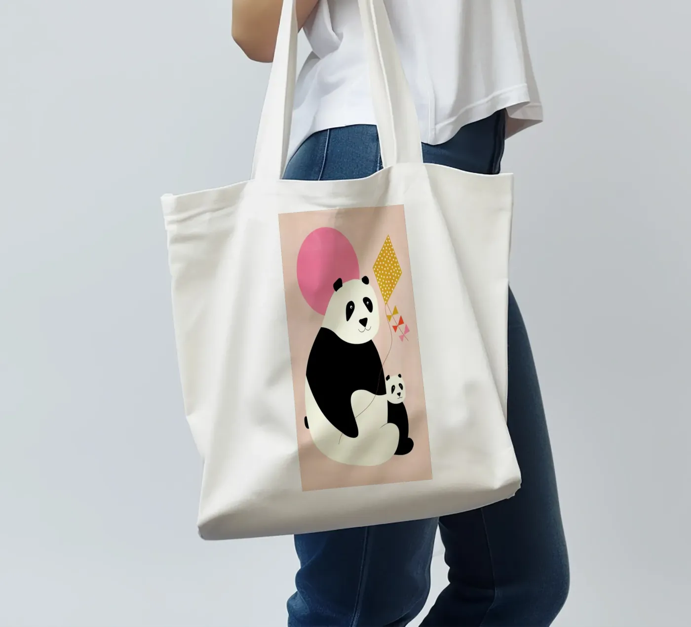 Panda Bears borsa in juta da Little Flourishes
