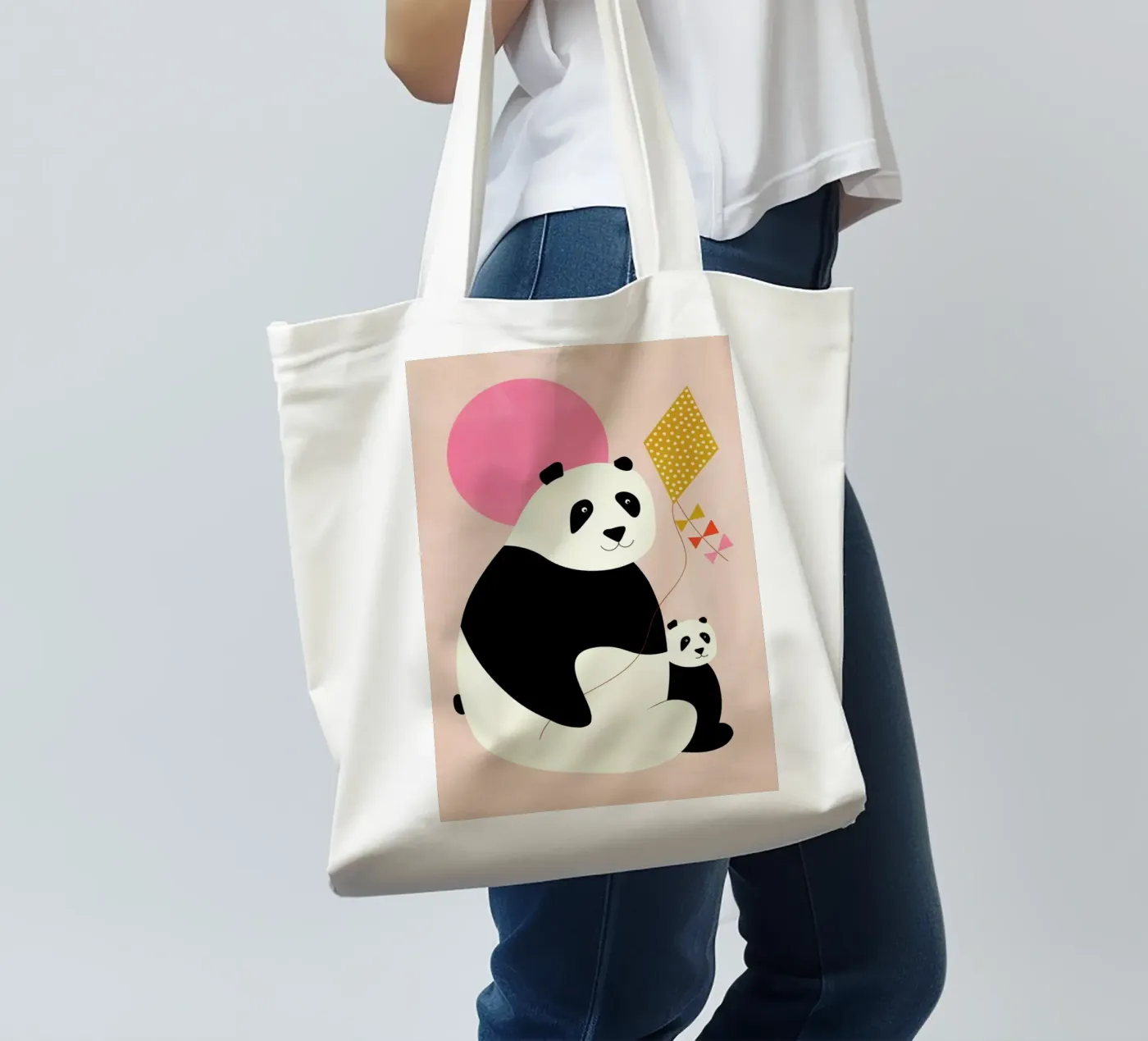 Panda Bears borsa in juta da Little Flourishes