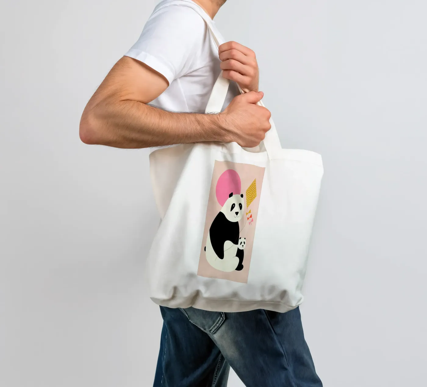 Panda Bears borsa in juta da Little Flourishes