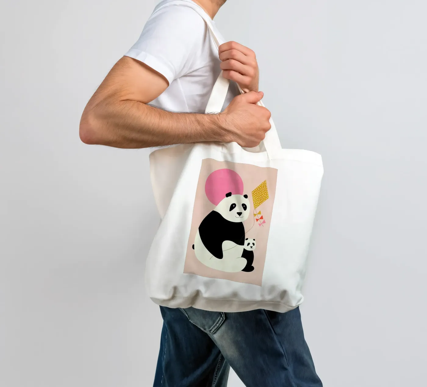 Panda Bears borsa in juta da Little Flourishes