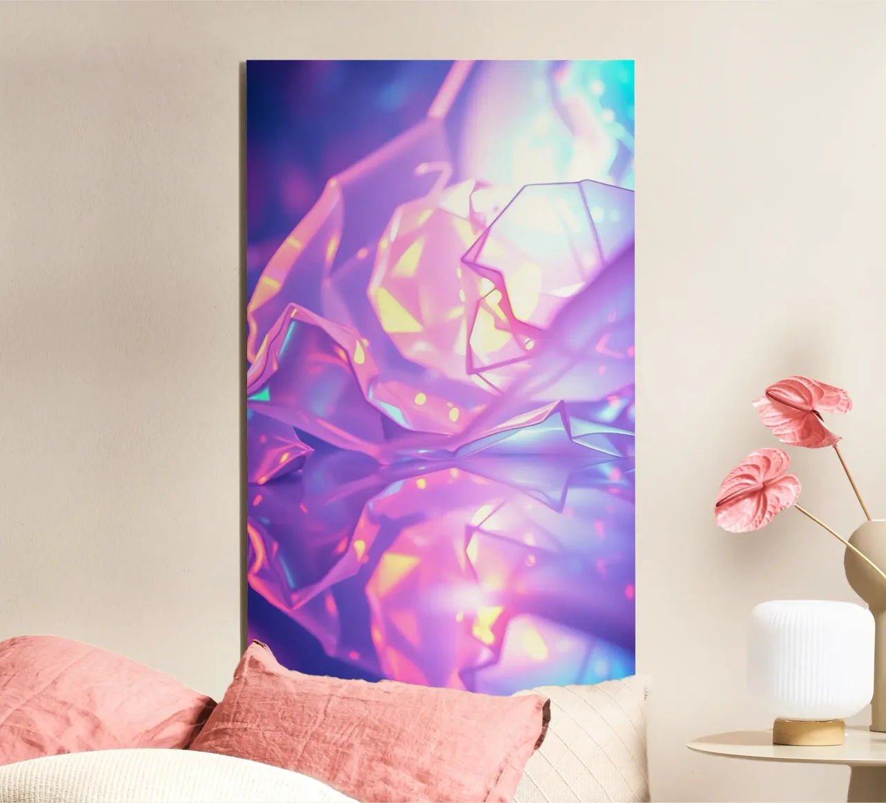 Forme geometriche astratte colorate che riflettono una superficie liscia alluminio dibond da DesignDoodle