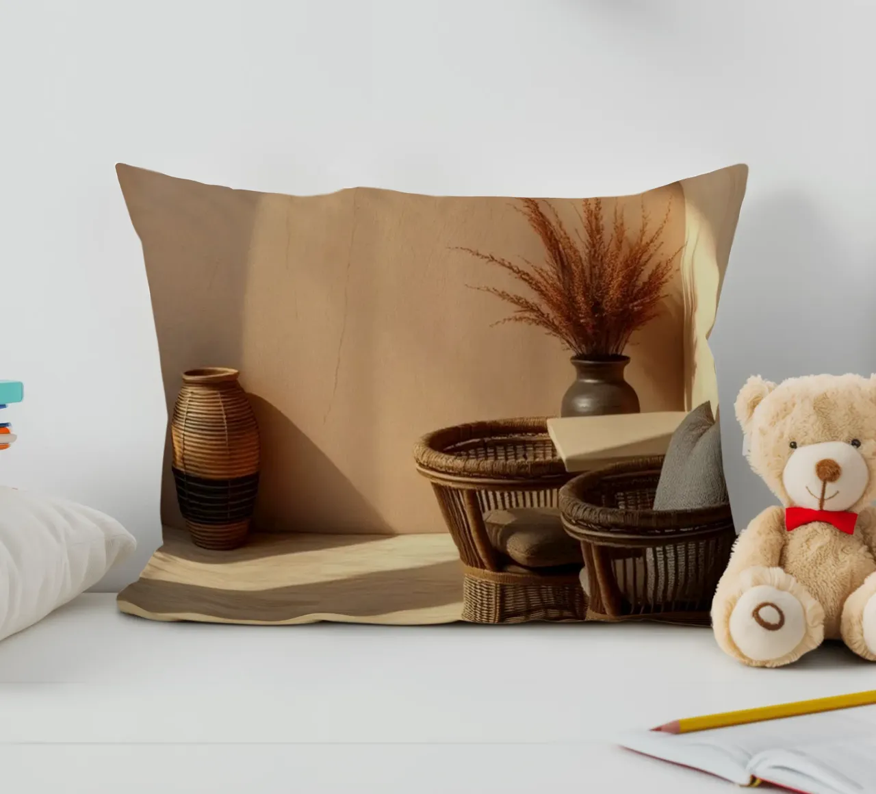 Camera elegante e rilassante con interni minimalisti cuscino da DesignDoodle