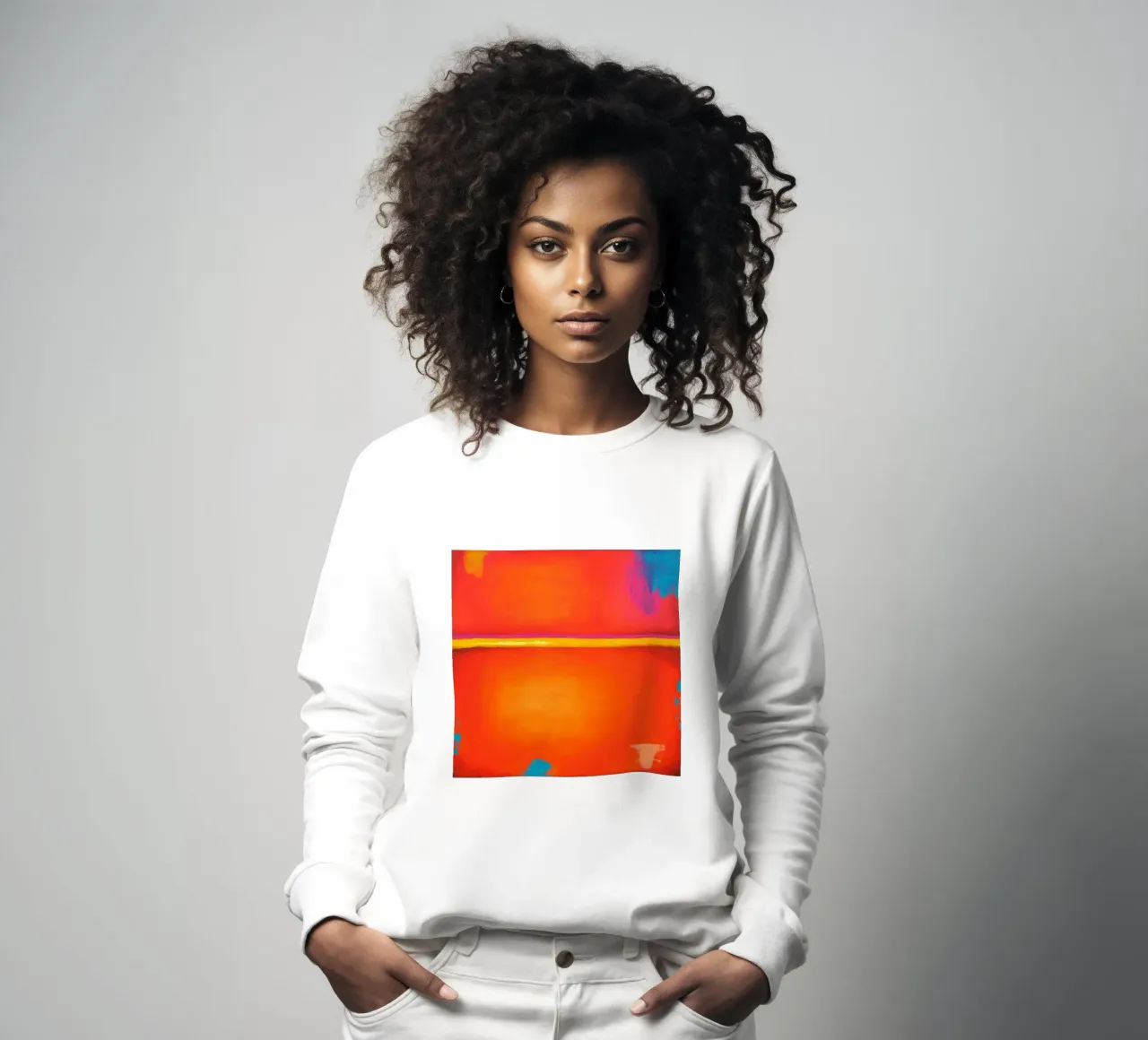 Vue sur l'été - Jaune Orange Bleu Art abstrait sweat de Petra Lang