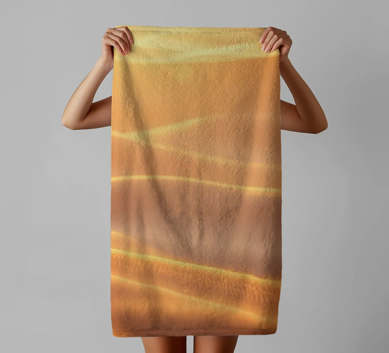 Soft golden waves of light and texture towel by DesignDoodle