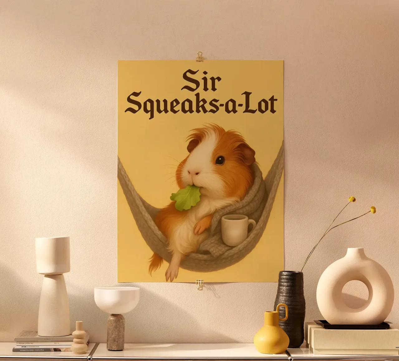 Funny Guinea Pig Meme poster con marco de madera de Funny Humor Art