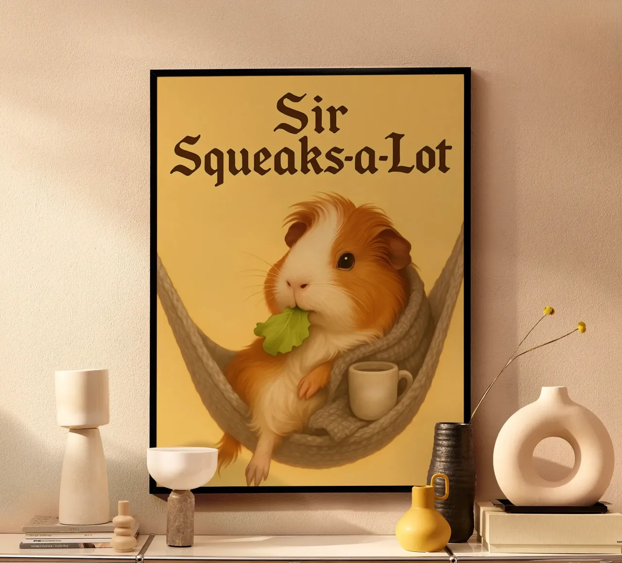 Funny Guinea Pig Meme poster con marco de madera de Funny Humor Art