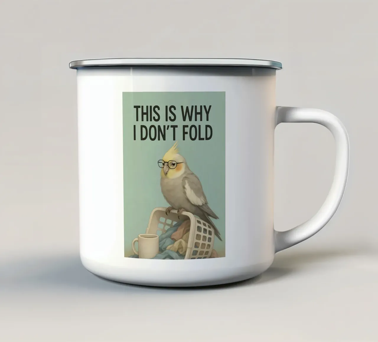 Meme divertente sul cacatua tazza in smalto da Funny Humor Art