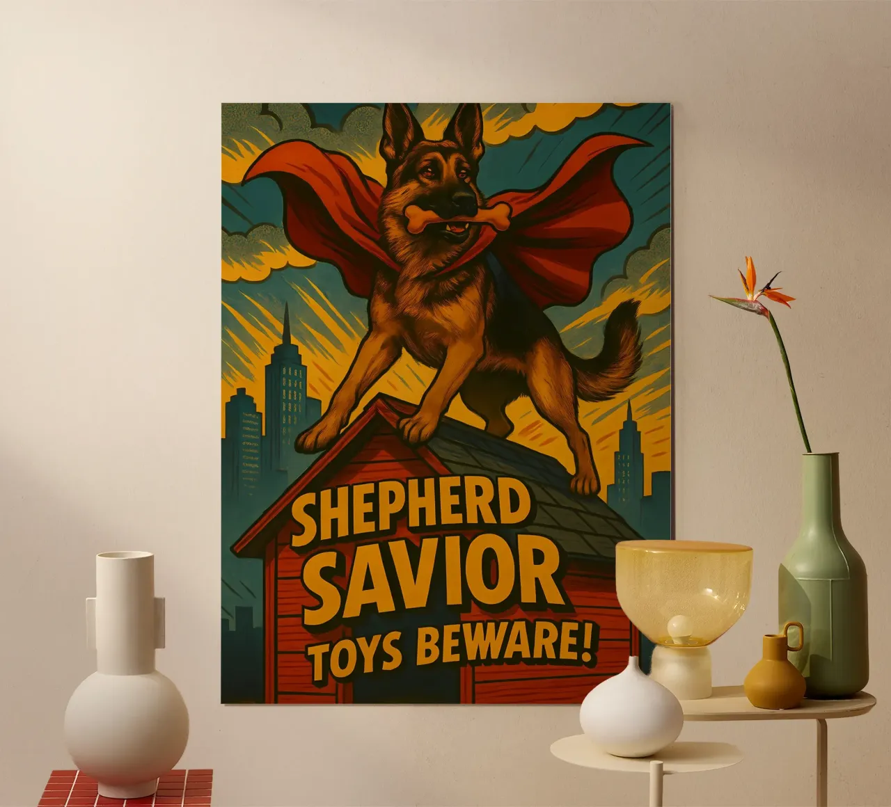 Meme divertente sul pastore tedesco poster con telaio in alluminio da Funny Humor Art