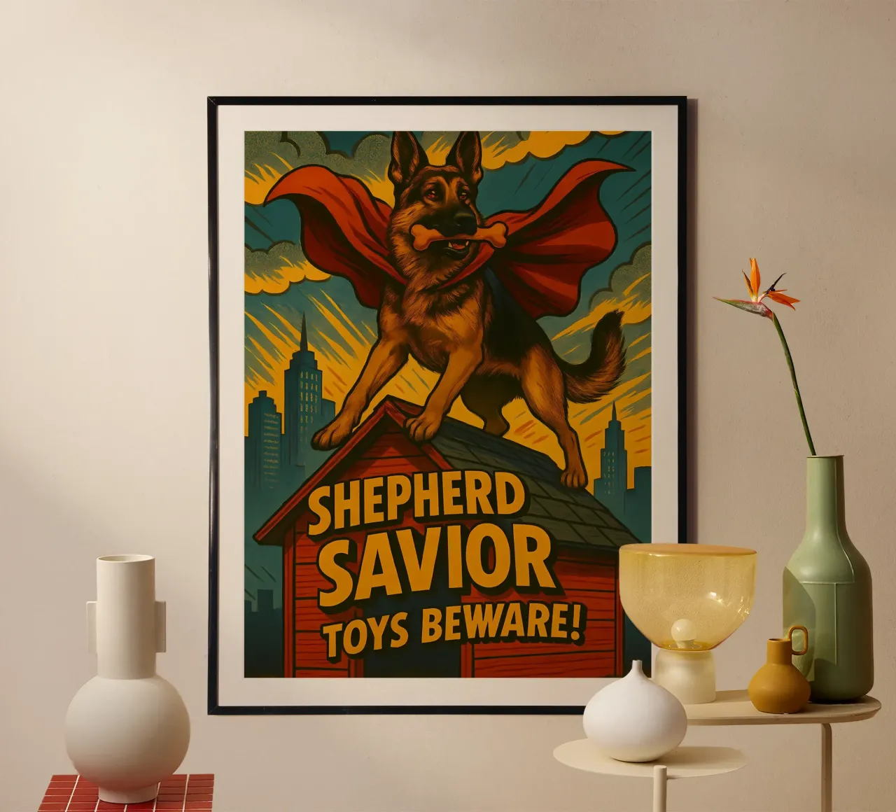Meme divertente sul pastore tedesco poster con telaio in alluminio da Funny Humor Art