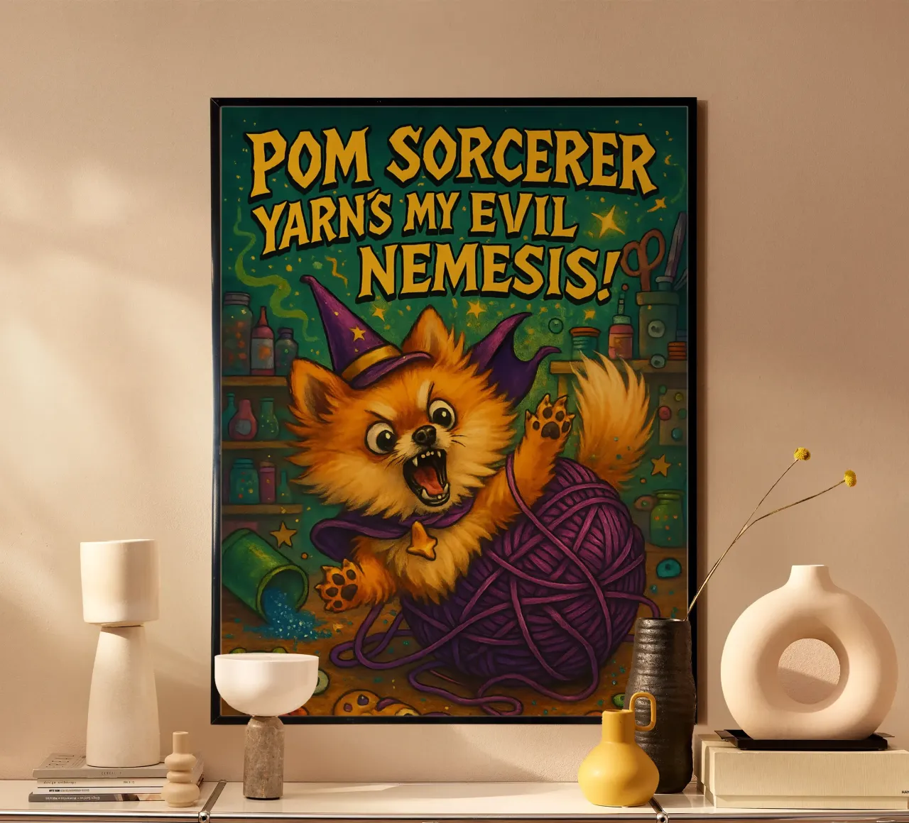 Meme divertente sul Pomerania poster con telaio in plastica da Funny Humor Art