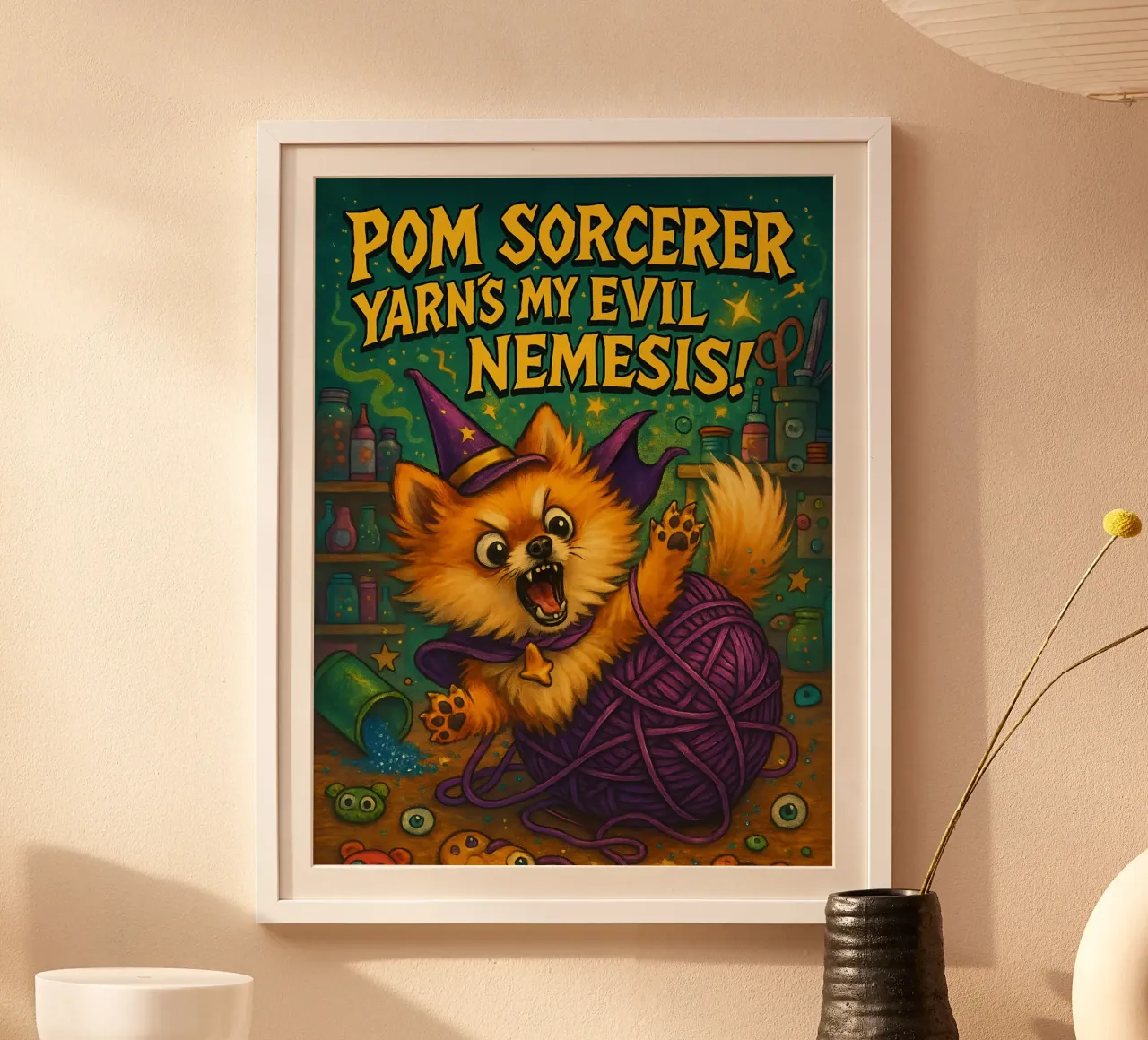 Meme divertente sul Pomerania poster con telaio in plastica da Funny Humor Art