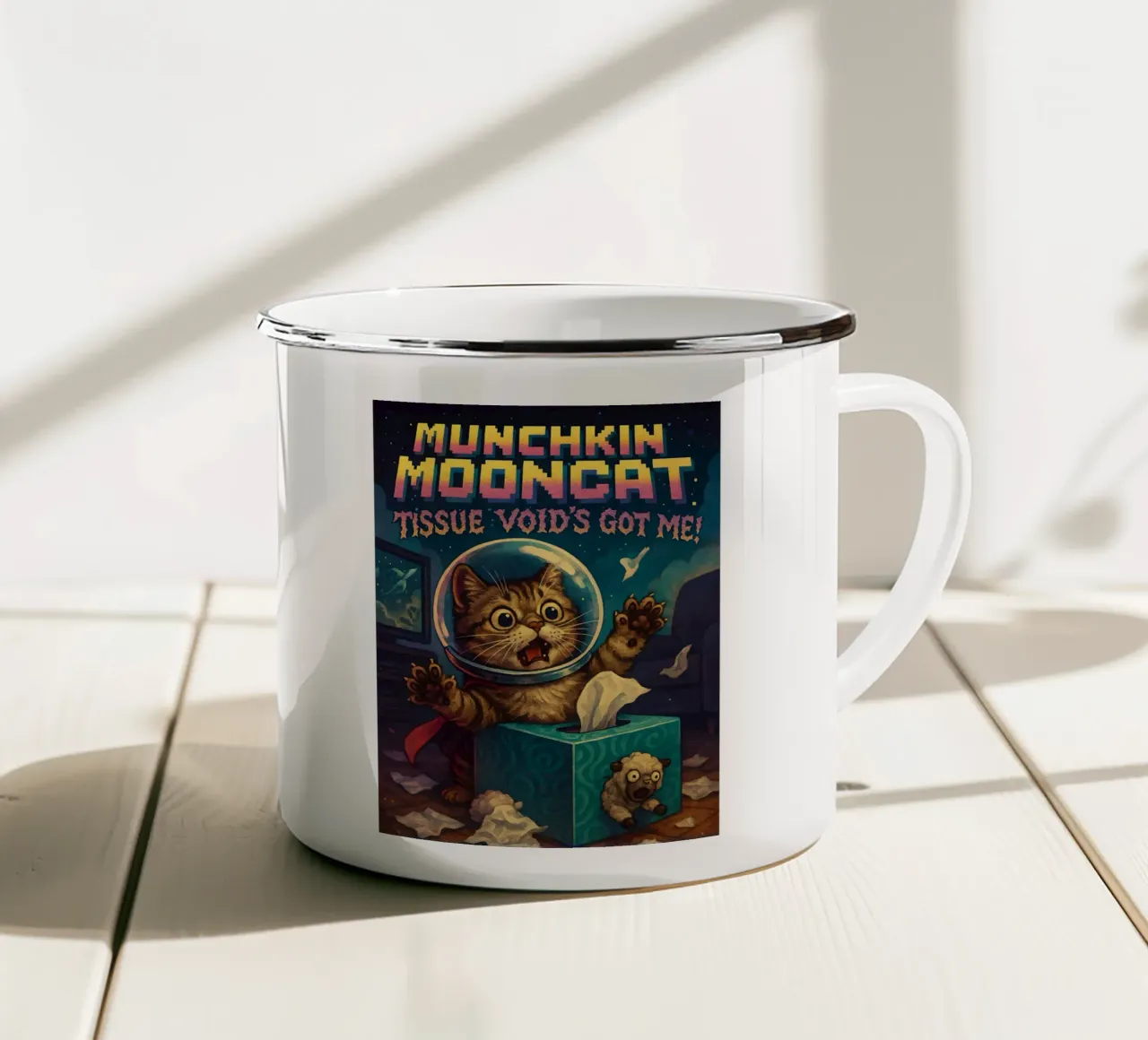Meme divertente del gatto Munchkin tazza in smalto da Funny Humor Art