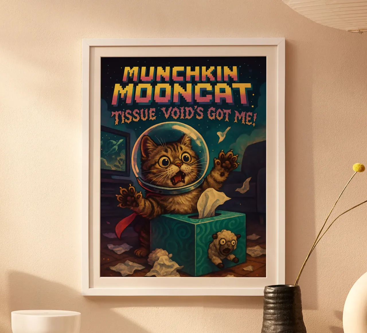 Meme divertente del gatto Munchkin poster con telaio in legno da Funny Humor Art