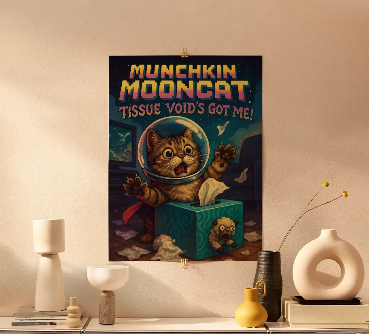 Meme divertente del gatto Munchkin poster con telaio in legno da Funny Humor Art