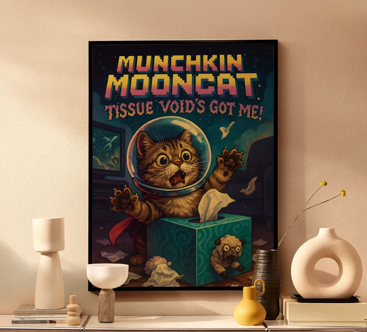 Meme divertente del gatto Munchkin poster con telaio in legno da Funny Humor Art