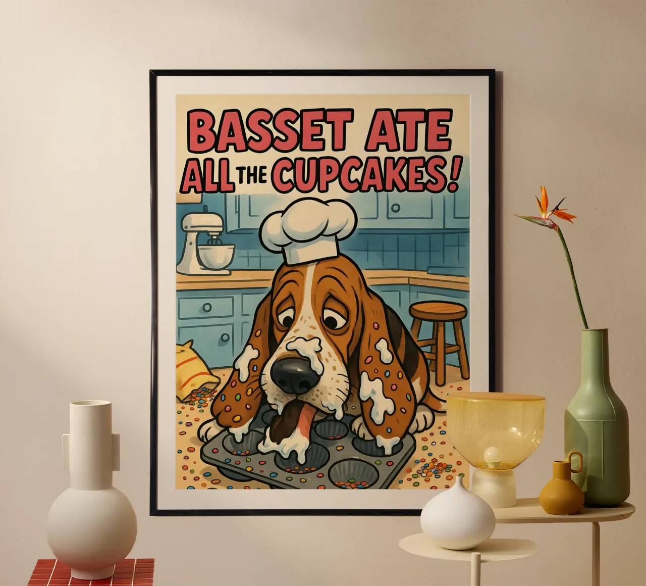 Meme divertente sul Basset poster con telaio in alluminio da Funny Humor Art